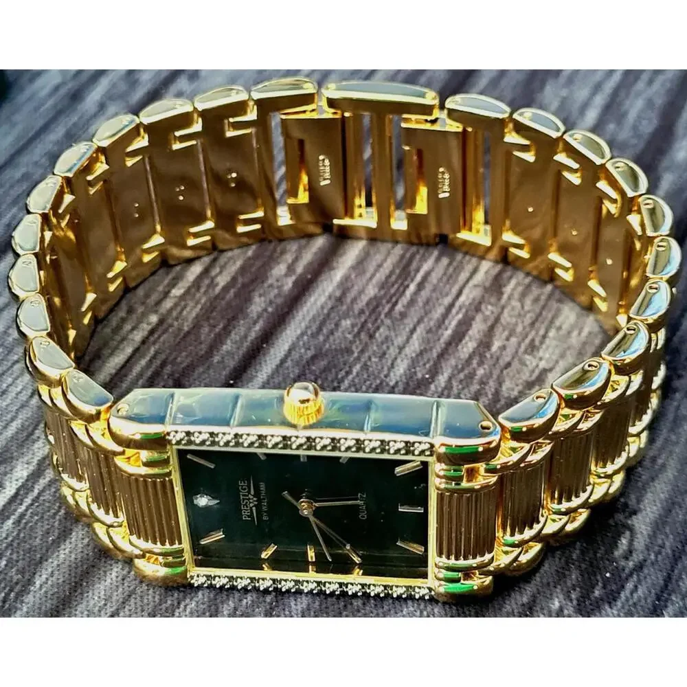 Vintage Waltham Prestige‎ Diamond Mens Tank Watch Box Papers